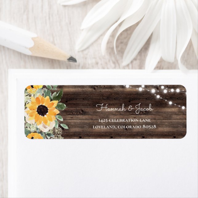 Rustic Sunflower Wood Wedding Return Address Return Address Label (Insitu)