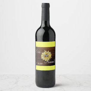 rustic sunflower wooden background wedding label