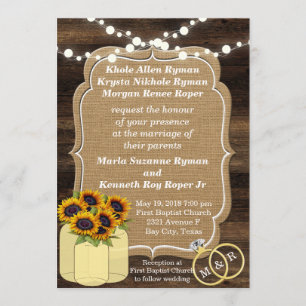 Rustic Sunflower Wooden Lights Wedding Invitation