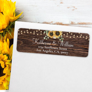 Rustic Sunflower Wooden String Light Return Address Label