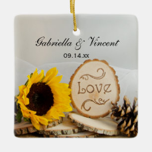 Rustic Sunflower Woodland Wedding Ornament