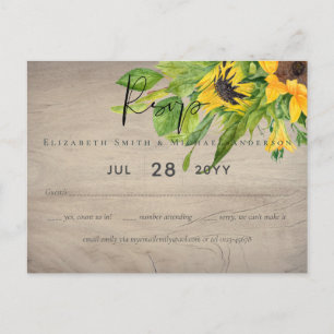 Rustic Sunflower Woodland Wedding RSVP Postcard