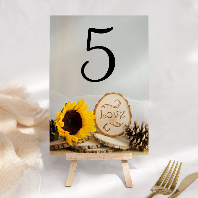 Rustic Sunflower Woodland Wedding Table Numbers (Creator Uploaded)