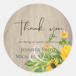 Rustic Sunflower Woodland Wedding Thank you Classic Round Sticker