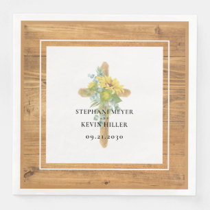 Rustic Sunflower Wrapped Wooden Cross Wedding Napkin