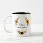 Rustic Sunflower Wreath Bridesmaid Gift  Two-Tone Coffee Mug<br><div class="desc">Rustic Sunflower Bridesmaid Gift Two Toned Coffee Mug - A lovely,  thoughtful keepsake that your bridesmaid will always treasure. Two toned mug features a rustic sunflower wreath with modern,  script typography. You can easily customise your mug with Zazzle's intuitive,  easy to use design tool.</div>