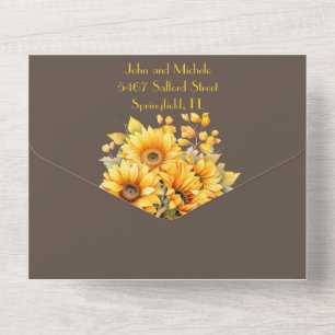 Rustic sunflower, yellow and brown wedding all in one invitation