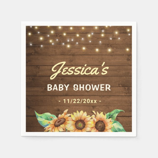 Rustic Sunflower Yellow Gender Neutral Baby Shower Napkin (Front)
