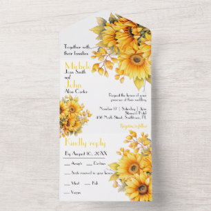 Rustic sunflower, yellow wedding all in one invitation