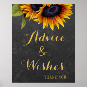 Rustic sunflowers advice and wishes wedding sign