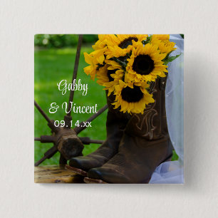 Rustic Sunflowers and Cowboy Boots Country Wedding 15 Cm Square Badge