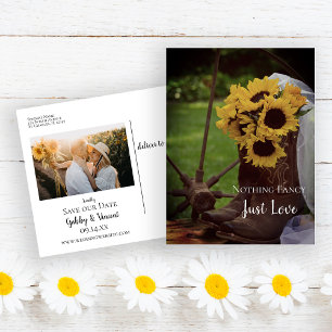 Rustic Sunflowers and Cowboy Boots Save the Date A Announcement Postcard