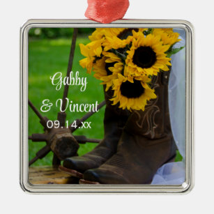 Rustic Sunflowers and Cowboy Boots Western Wedding Metal Tree Decoration