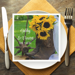 Rustic Sunflowers and Cowboy Boots Western Wedding Napkin