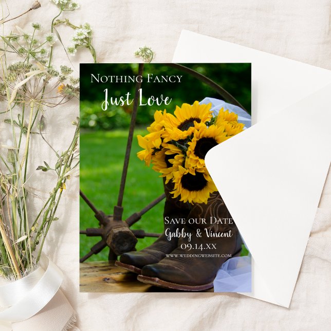 Rustic Sunflowers and Cowboy Boots Western Wedding Save The Date (Creator Uploaded)