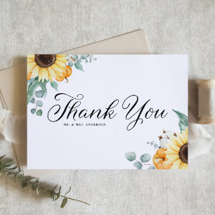 Rustic Sunflowers and Pumpkins Fall Wedding Thank You Card