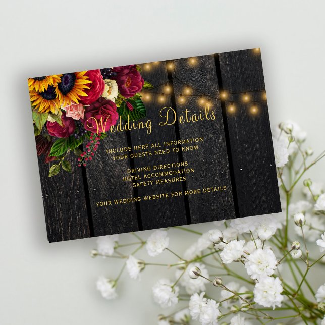 Rustic sunflowers and roses wedding guest details enclosure card (Creator Uploaded)