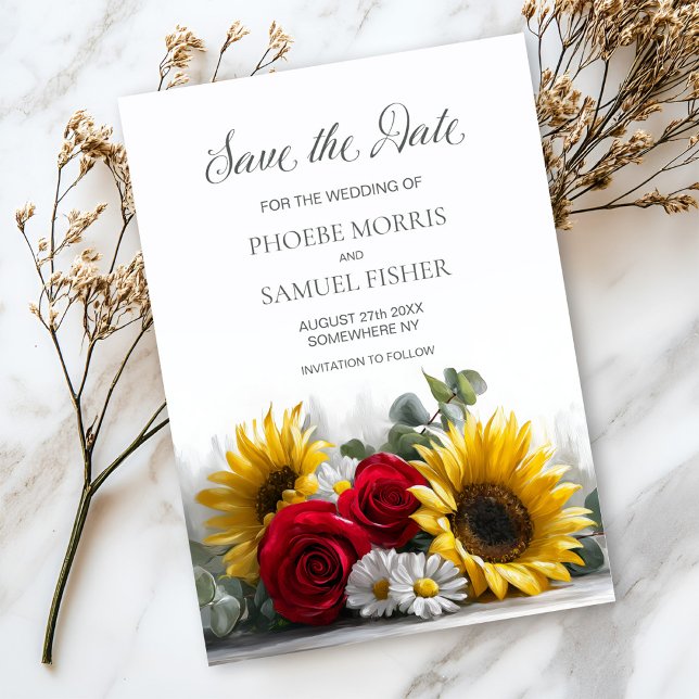 Rustic Sunflowers and Roses Wedding Save the Date (Creator Uploaded)