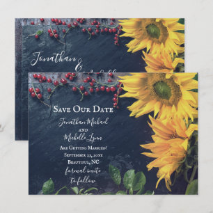 Rustic Sunflowers and Slate Save Our Date Wedding Invitation