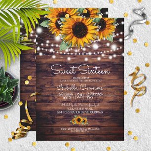Rustic Sunflowers and Twinkle Lights Sweet 16 Invitation