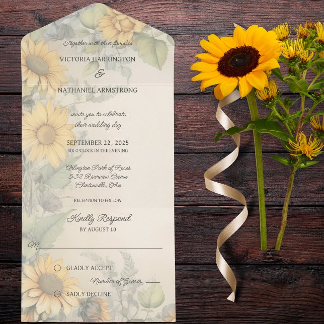 Rustic Sunflowers and Vines  All In One Invitation (Also available with QR code or dinner options. )