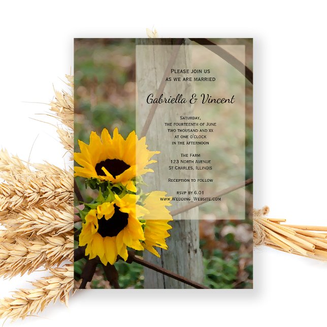 Rustic Sunflowers and Wagon Wheel Country Wedding Invitation (Creator Uploaded)