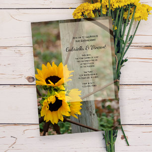 Rustic Sunflowers and Wagon Wheel Engagement Party Invitation