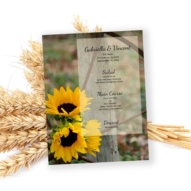 Rustic Sunflowers and Wagon Wheel Wedding Menu (Creator Uploaded)