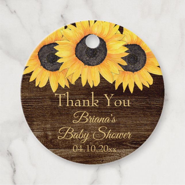 Rustic Sunflowers Baby Shower  Favour Tags (Front)
