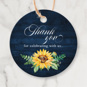 Rustic Sunflowers Baby's Breath Navy Blue Wedding  Favour Tags