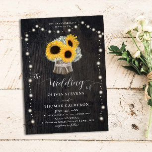Rustic Sunflowers Baby's Breath Tree Bark Wedding Invitation