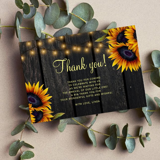 Rustic sunflowers barn wood baby shower thank you card (Creator Uploaded)