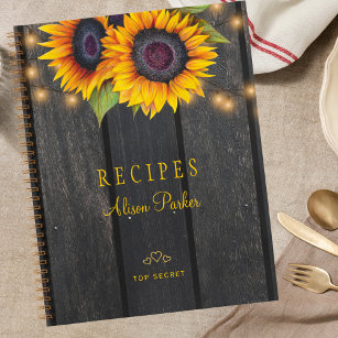 Rustic sunflowers barn wood custom recipes journal