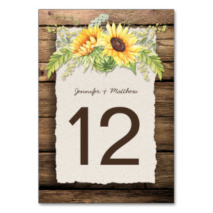 Rustic Sunflowers Barn Wood Deckle Edge Table Number