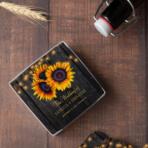 Rustic sunflowers barn wood lights wedding favour glass coaster