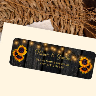 Rustic sunflowers barn wood wedding return address return address label