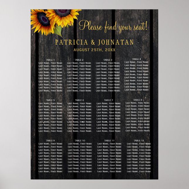 Rustic sunflowers barn wood wedding seating chart (Front)