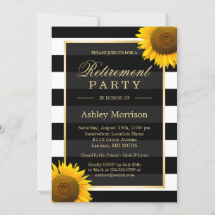 Rustic Sunflowers Black Stripes Retirement Party Invitation