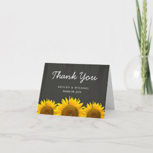 Rustic Sunflowers Black White Chalkboard Thank You Card