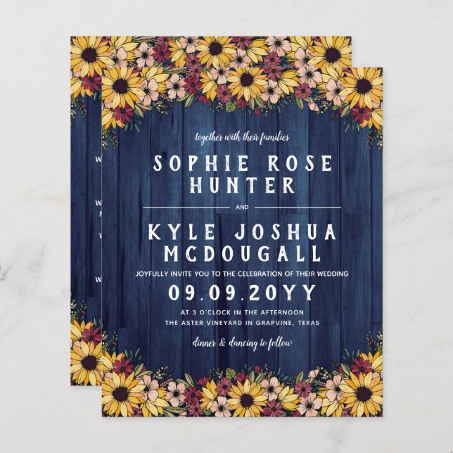 Rustic Sunflowers Blue Wood 2 In 1 Budget Wedding (Front/Back)