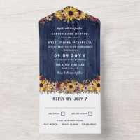 Rustic Sunflowers Blue Wood Grain Wedding