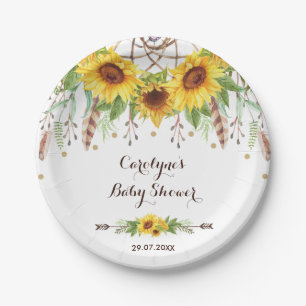 Rustic Sunflowers Boho Dreamcatcher Shower Party Paper Plate