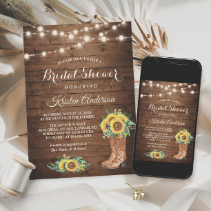 Rustic Sunflowers Boots Cowgirl Bridal Shower Invitation