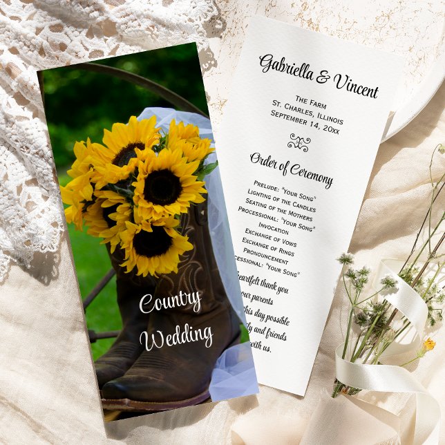 Rustic Sunflowers Boots Western Wedding Program (Creator Uploaded)