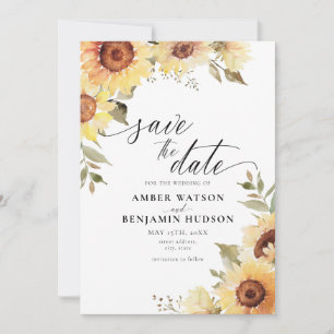 Rustic Sunflowers Botanical Floral Save The Date Invitation