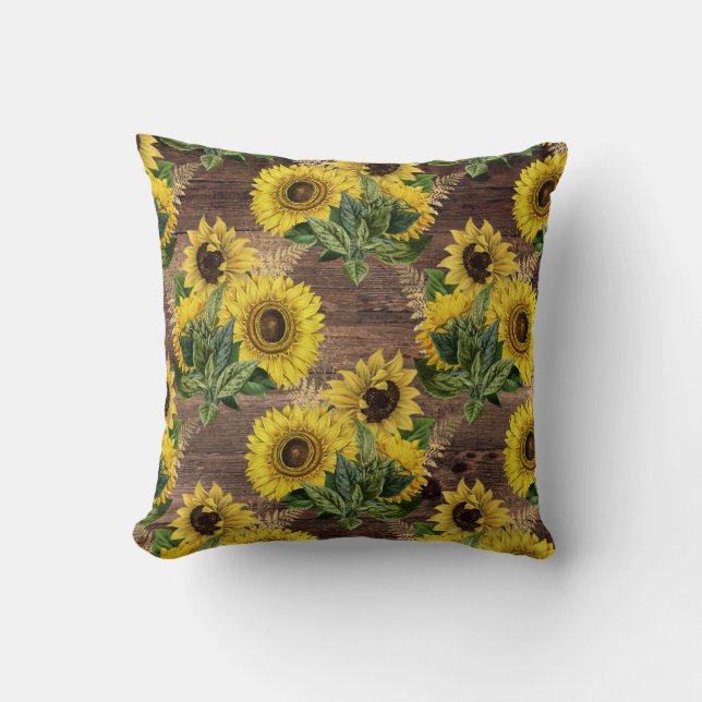 Rustic Sunflowers Bouquet Farmhouse Vintage Brown Cushion (Front)
