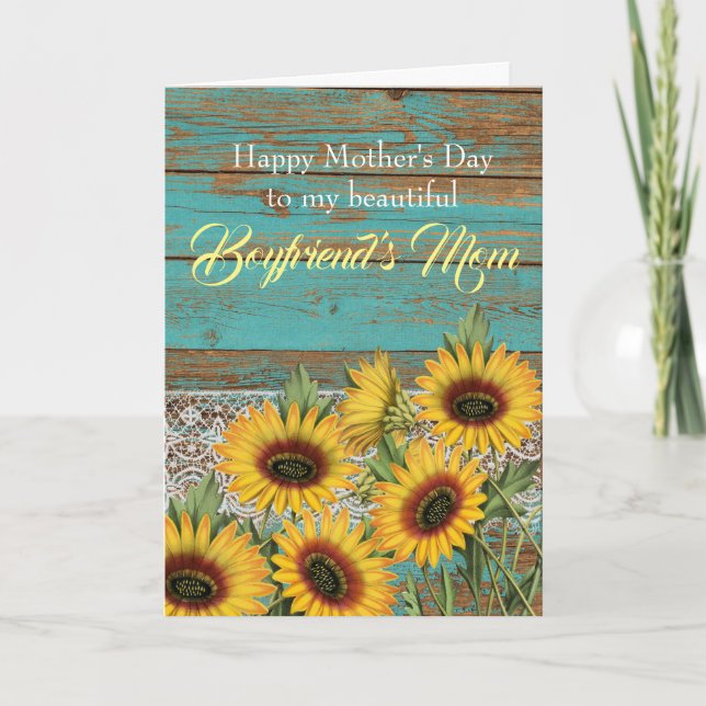 Rustic Sunflowers Boyfriend's Mum Mother's Day Card (Front)