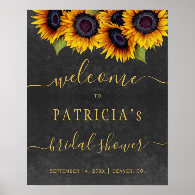 Rustic sunflowers bridal shower gold welcome sign (Front)
