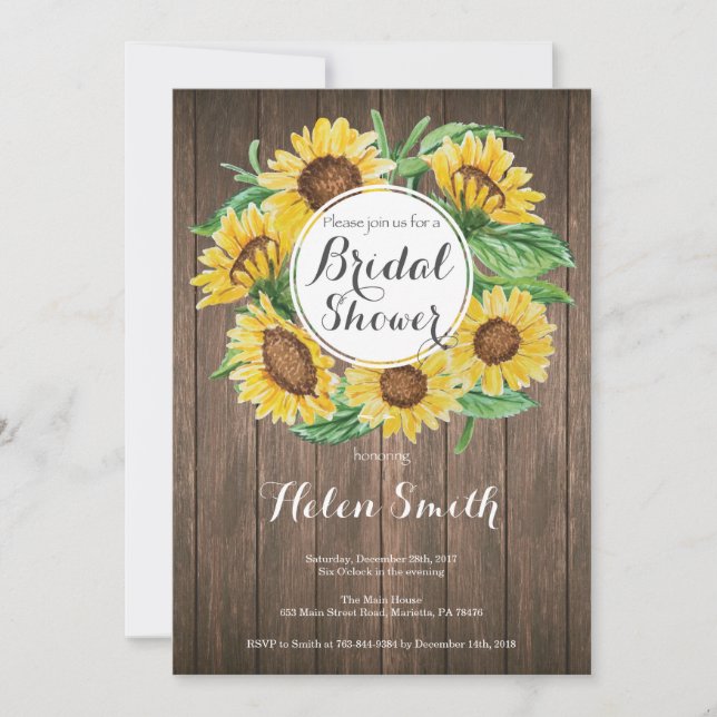 Rustic Sunflowers Bridal Shower Invitation (Front)