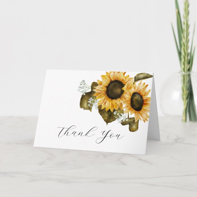 Rustic Sunflowers Bridal Shower Thank You Card (Front)